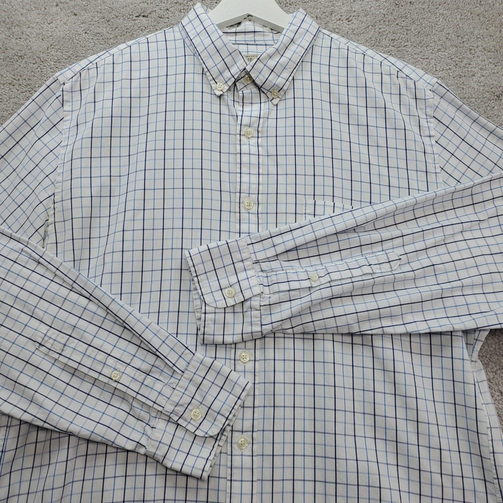 J.Crew Mens Large 16-16.5 Blue White Checkered Button Down Long Sleeve Shirt